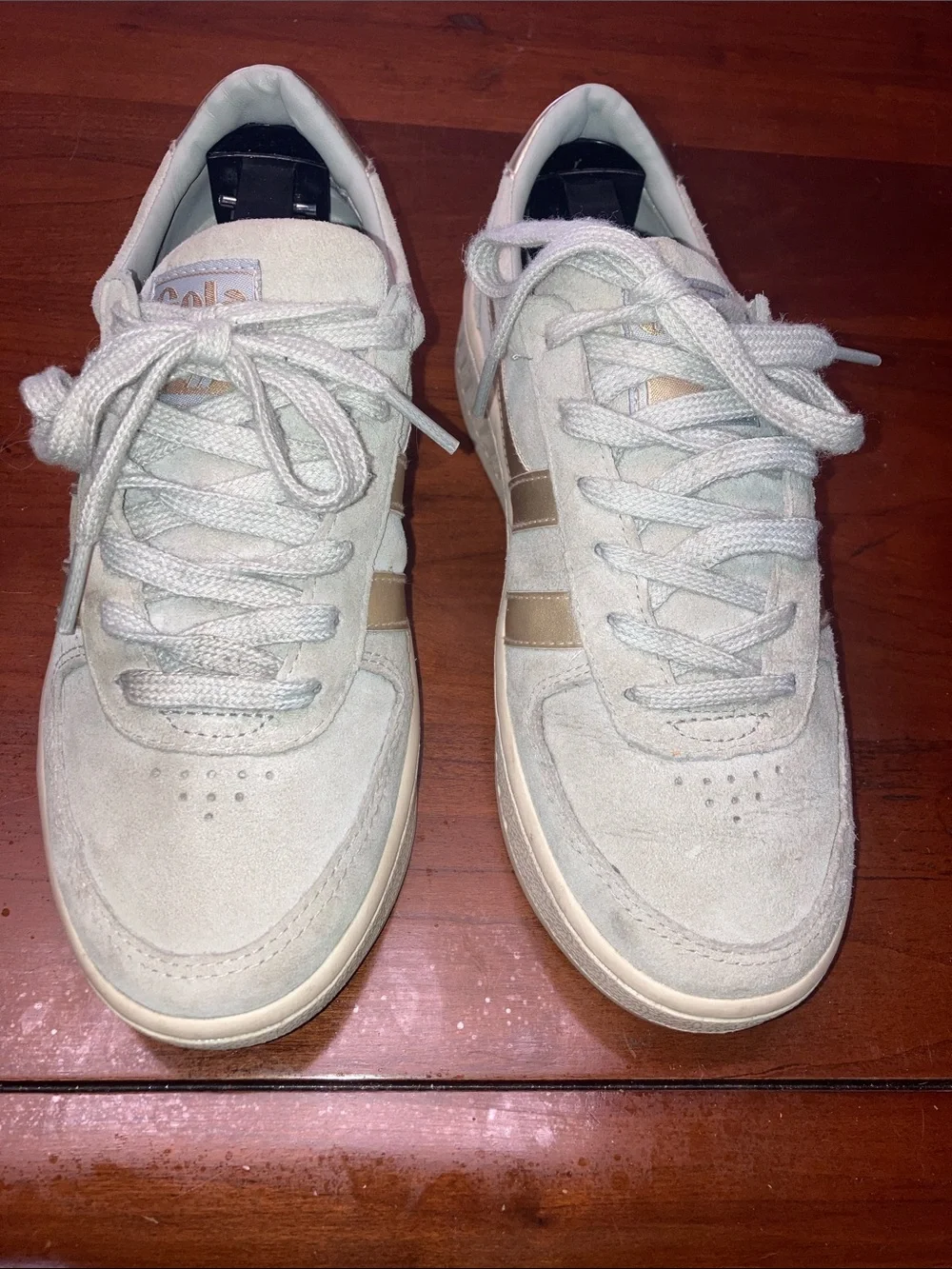 Gola Grandslam Pearl Sneakers Gray Leather Gold Lace Up CLB114 Womens Shoes 6